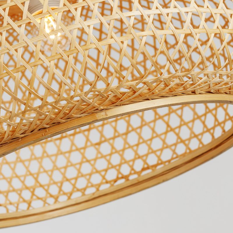 Handcrafted Suspension Pendant Contemporary Bamboo 1 Bulb Wood Hanging Light Kit, 16"/23.5" Wide