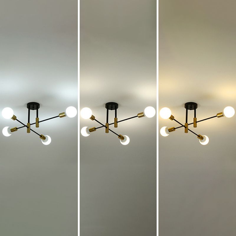 Estilo industrial lámpara de techo incorporada, rama negra, Sala de estar creativa, comedor, dormitorio, bombilla e27 ligera, lujosa y sencilla