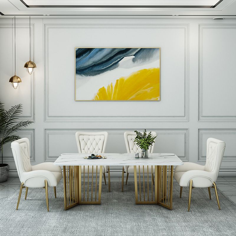 Rectangle Double Pedestal Table Modern Dining Table with Metal Base