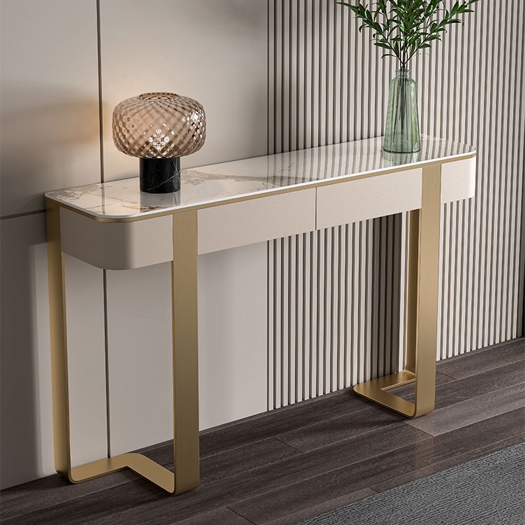 Stone Half Moon Console Table Glam 33.46-inch Tall Accent Table