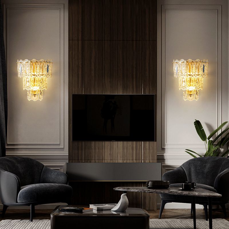 Multiple-Light Geometric Wall Light Fixture Modern Crystal Wall Sconce Light