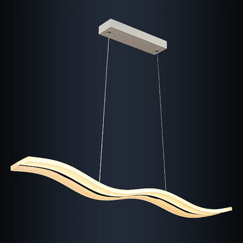 Lumière en île à LED blanche en acrylique dans le pendentif linéaire en acier inoxydable moderne en acier inoxydable