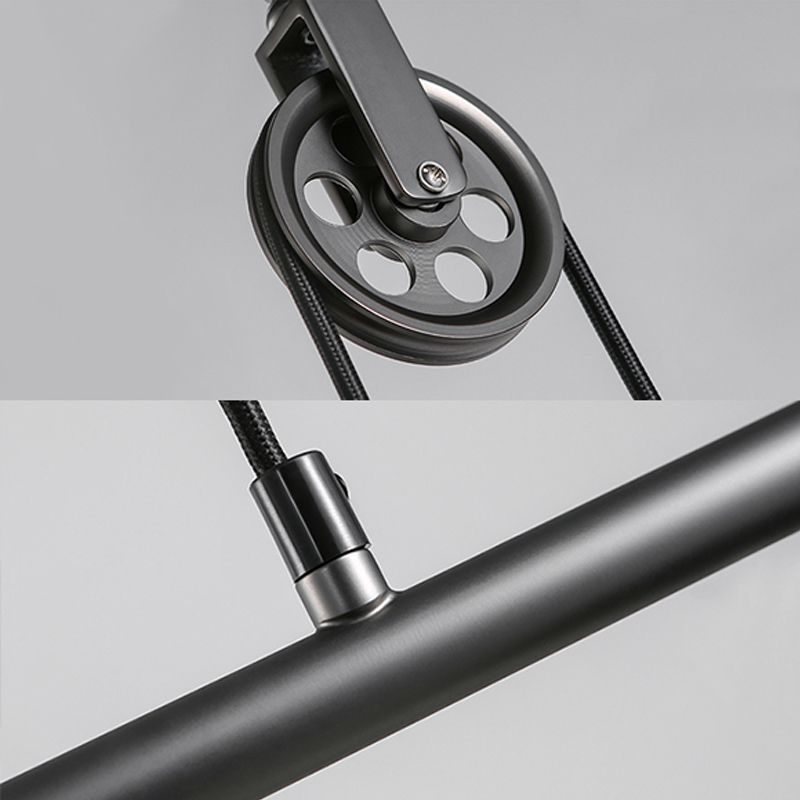 Saucer Foyer Island Lighting Style industriel Metal 3 lumières Black suspension de plafond avec poulie