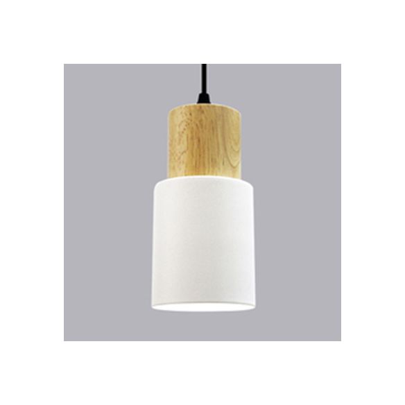Metal & Wood Cylindrical Hanging Lamp Office Hallway 1 Light Modern Small Pendant Light