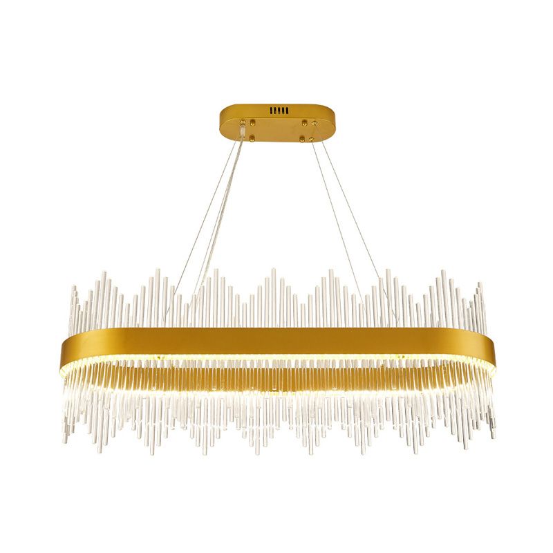 Modern Geometric Chandelier Crystal LED Dining Room Pendant Lighting Fixture in Gold