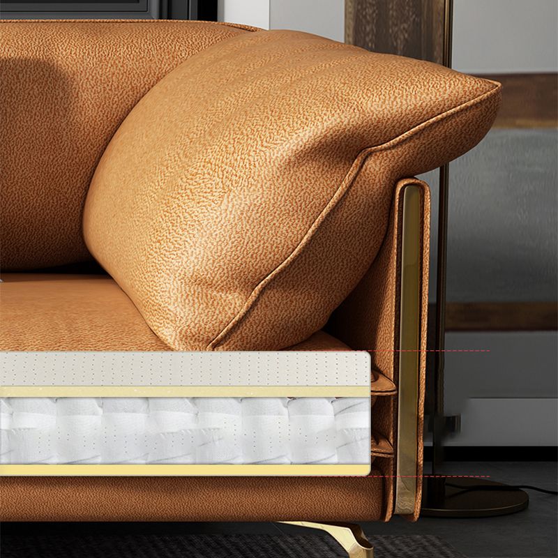 Tan Faux Leather Straight Arm Sofa/Sectional with Wear-Resisting and Stain-Resistant