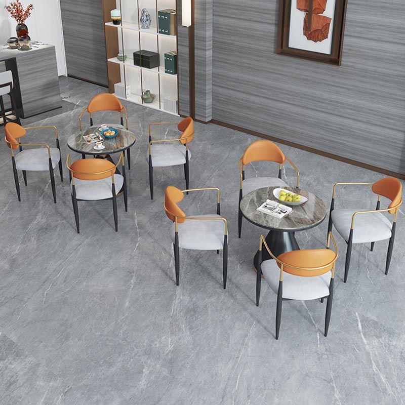 Modern Round Dining Table for Home Glossy Stone Dinette Table with Metal Base