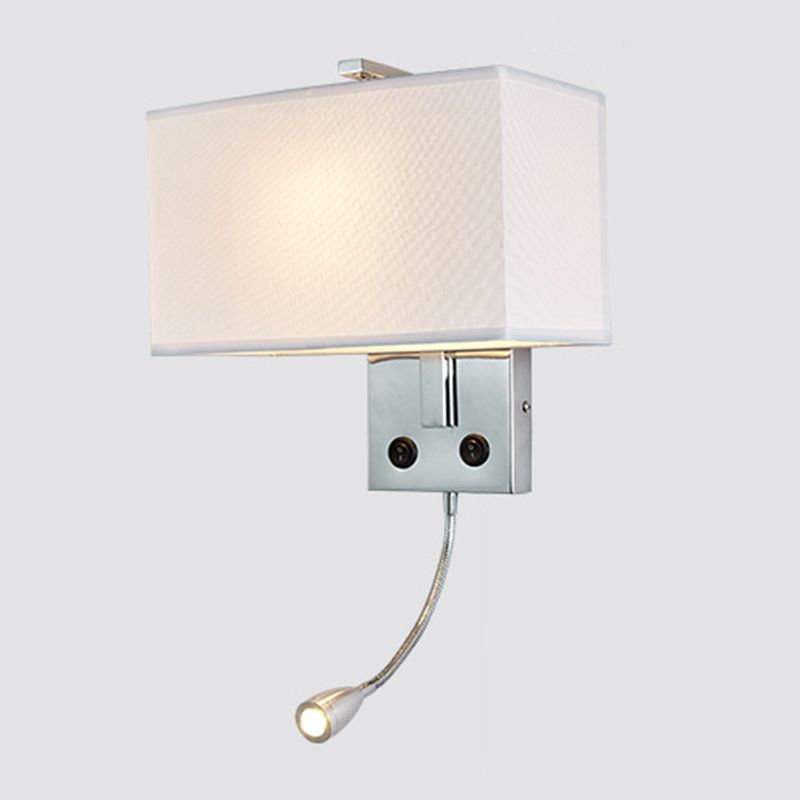 Metal Modern Adjustable Wall Sconce Rectangle Wall Light with Fabric Shade for Bedroom