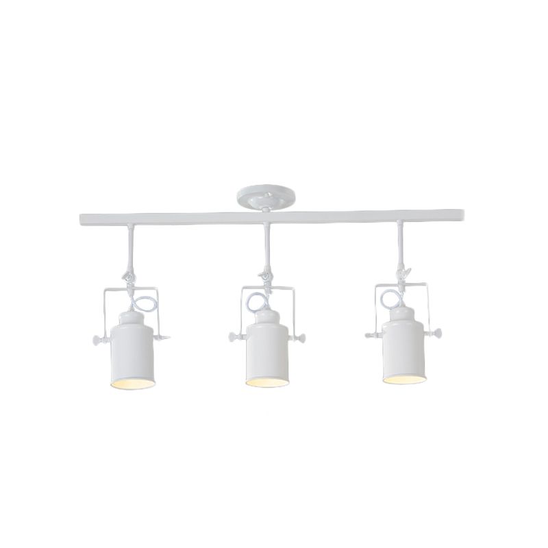 Cylinder Dining Room Semi-Flush Light Industrial Style Metallic 1/2/3-Head Black/White Rotatable Track Fixture