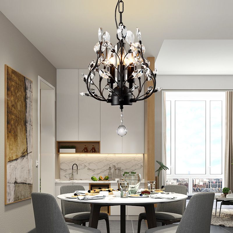 Kristal tak kroonluchter lamp modern 3 bollen zwart/gouden hanglampverlichting met globale druppel