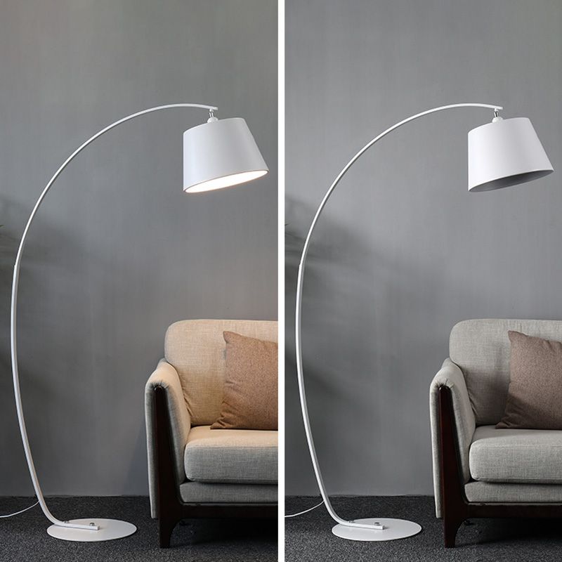 1��Head Floor Lamp Traditional Empire Shade Fabric Standing Light with Arc Arm for Living Room
