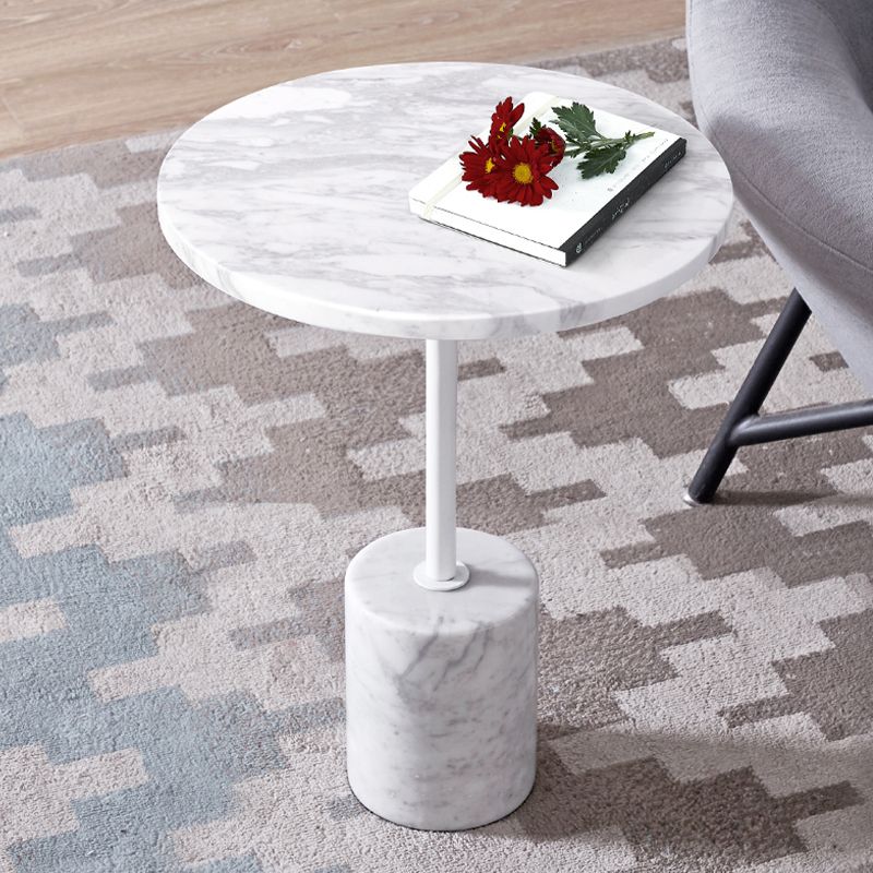 Modern Marble Pedestal End Slide Table White Round Corner Table