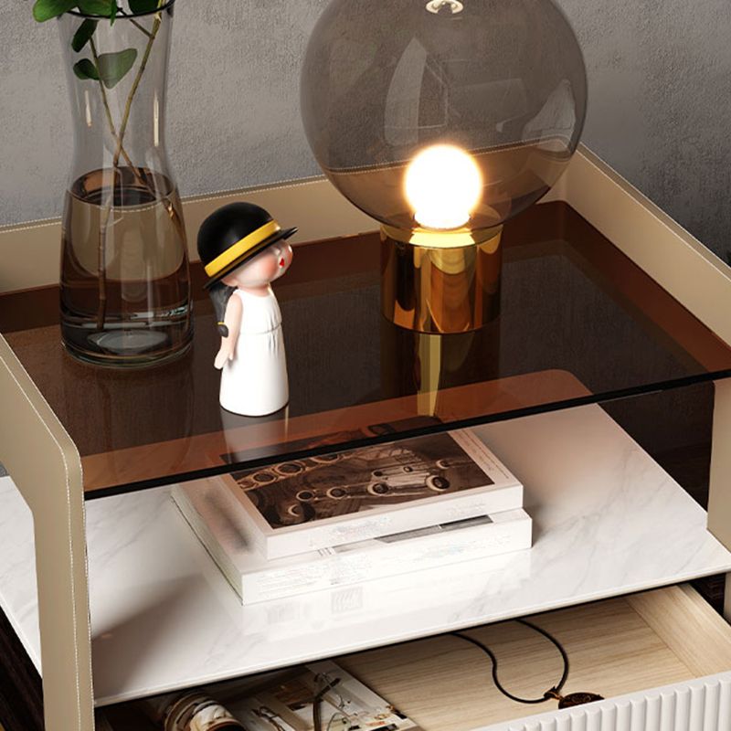 Accent Table Nightstand with Drawer and Shelf 19" Tall Wood Nightstand
