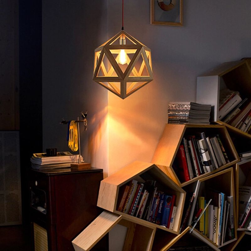 Cage en bois pendant éclairage