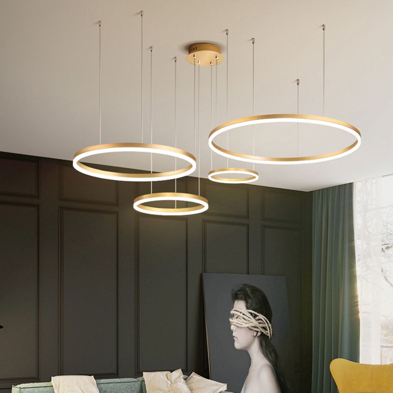 Aluminium kreisförmige LED -Anhängerlampe Einfachheit LED -Kronleuchterleuchte für Wohnzimmer