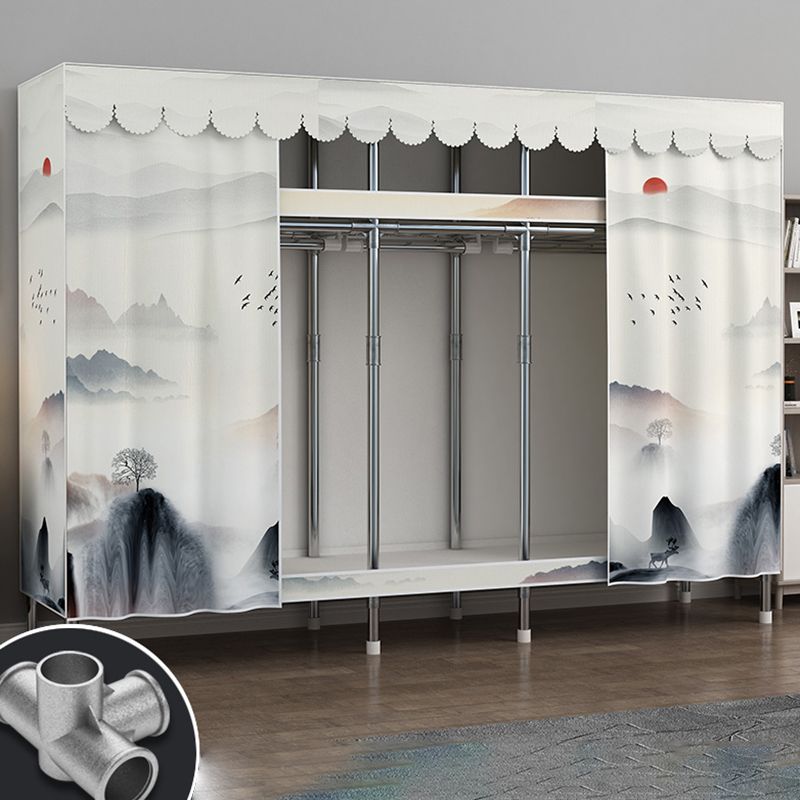 Modern Style Metal Wardrobe 2-Teir Bedroom Wardrobe Closet with Legs