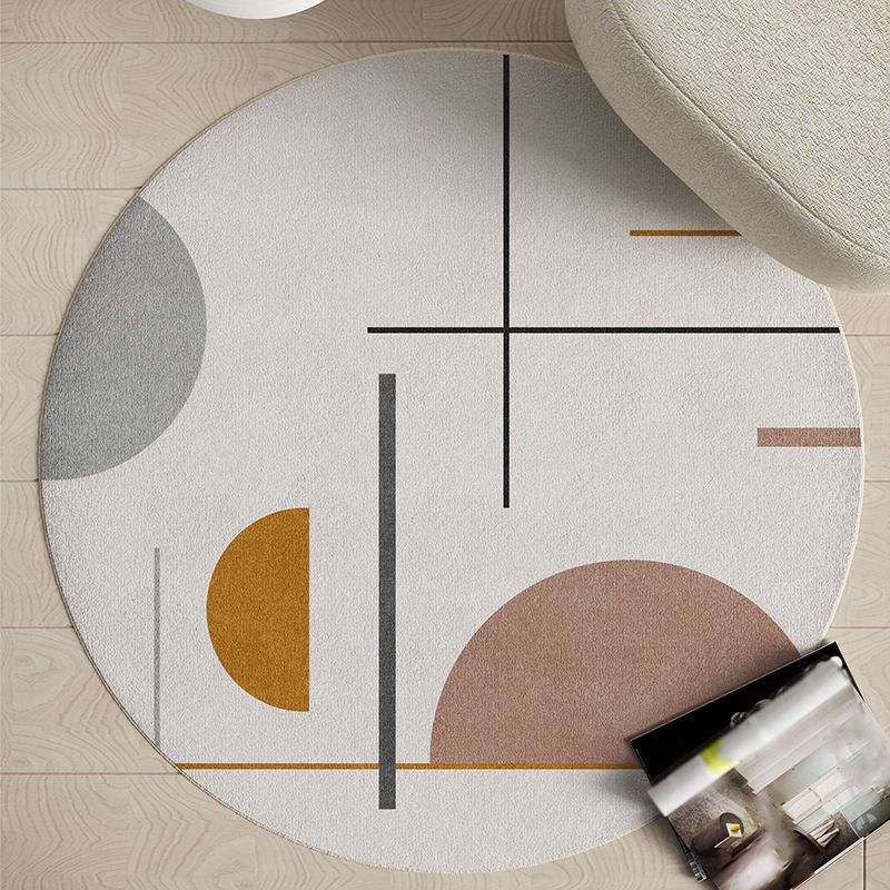 Beige Circle Carpet Polyester Simple Carpet Stain Resistant Carpet for Living Room