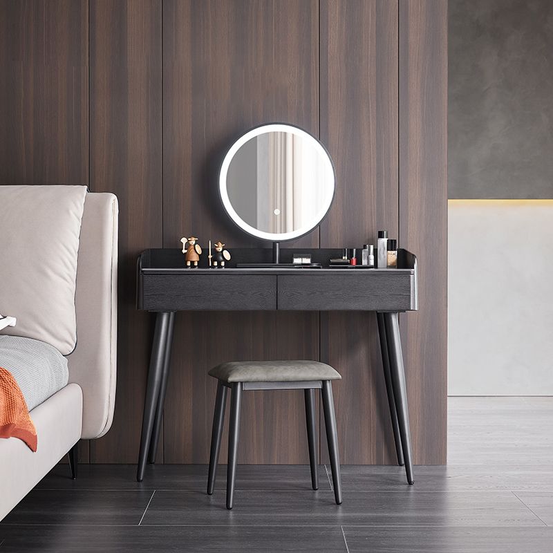 Contemporary Stone Vanity, 2 Storage Drawers With Stool, Black/White