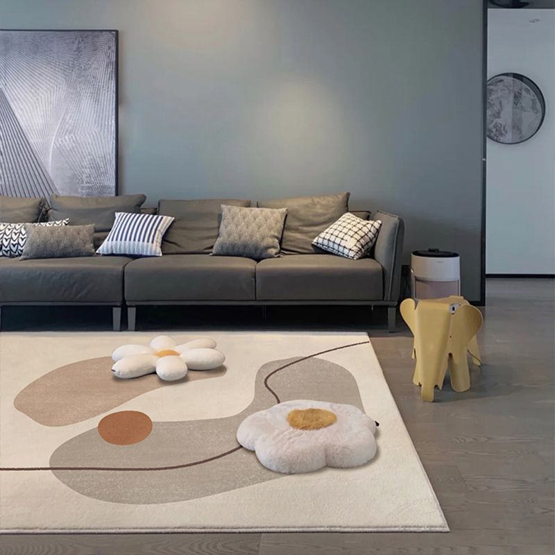 Apricot Tone Abstract Lines Rug Polyester Simple Carpet Non-Slip Backing Indoor Rug for Home Decor