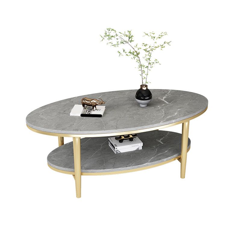 Glam Iron 4 Legs Cocktail Table with Shelf Oval Slate Top Coffee Table