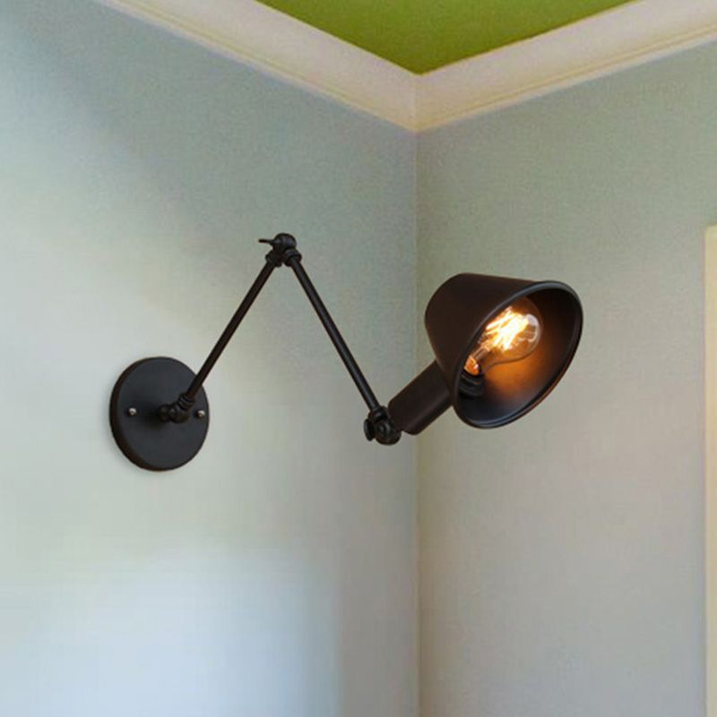 1 Bulb Wall Lighting Vintage Industrial Tapered Shade Metal Wall Sconce Lamp in Black/Rust for Study Room
