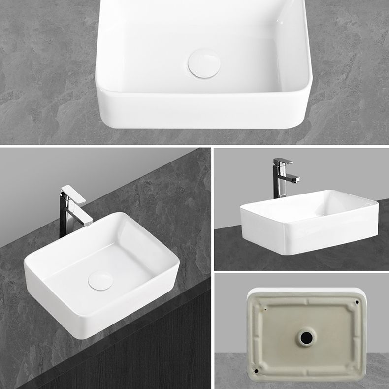 Modern Vessel Bathroom Sink Round Porcelain with Overflow Vessel Lavatory Sink