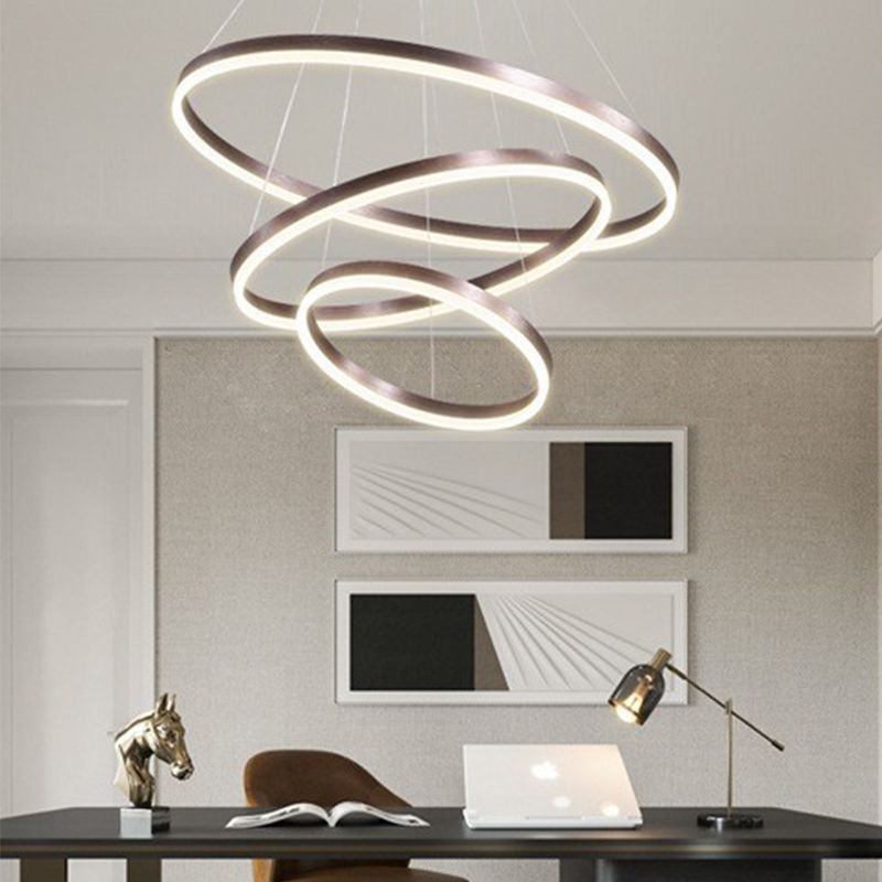 Fissature del lampadario multi-testa anello moderno lampadario appeso con ombra acrilica bianca