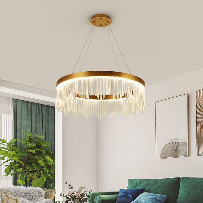 Modern Round Chandelier Glass Crystal Pendant Ceiling Lights with Adjustable Hanging Cord for Living Room