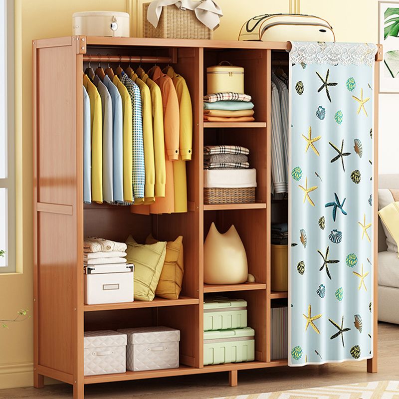 Modern Solid Wood Wardrobe for Home Brown Cabinet with Shelves