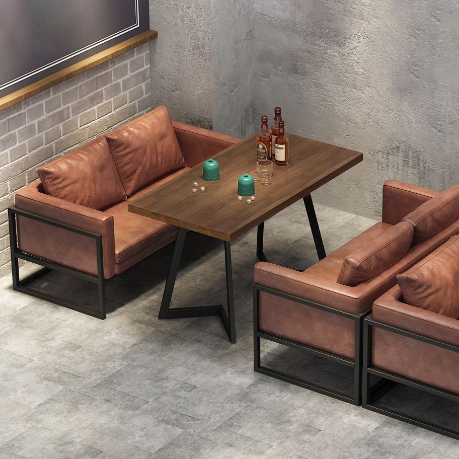 Industrial Solid Wood Dinner Room Kitchen Table Brown Table with Black Frame