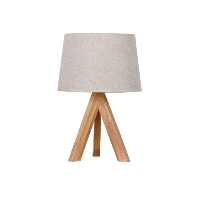 Tapered Table Lighting Simplicity Fabric 1��Bulb Bedside Nightstand Lamp with Wooden Tripod in White