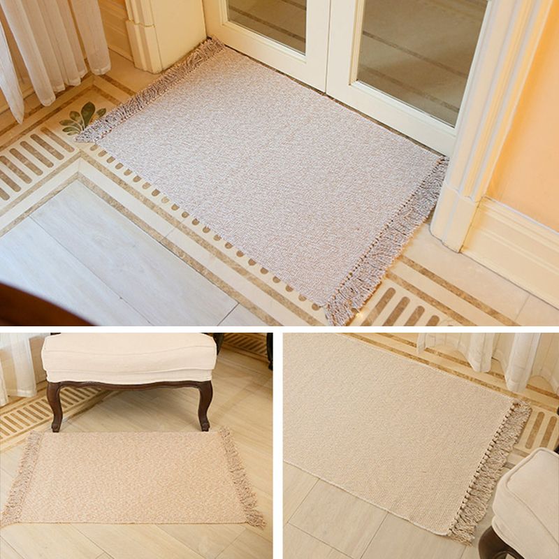 Four Colors Minimalist Cotton Carpet Solid Indoor Rug Fringe for Home Decoration