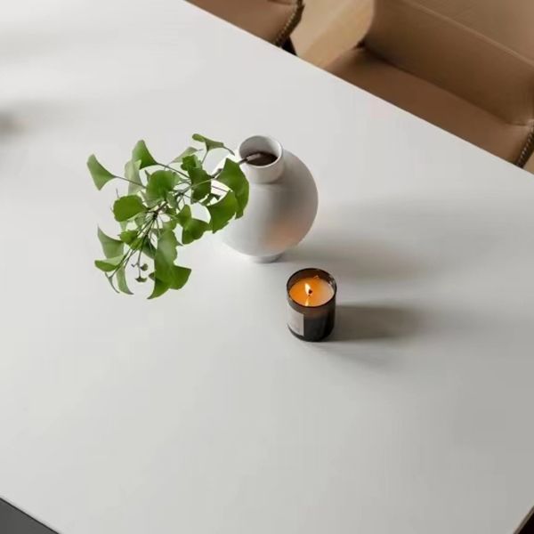 White Dining Table with Black Wooden Base Rectangle Dinette Table for Home