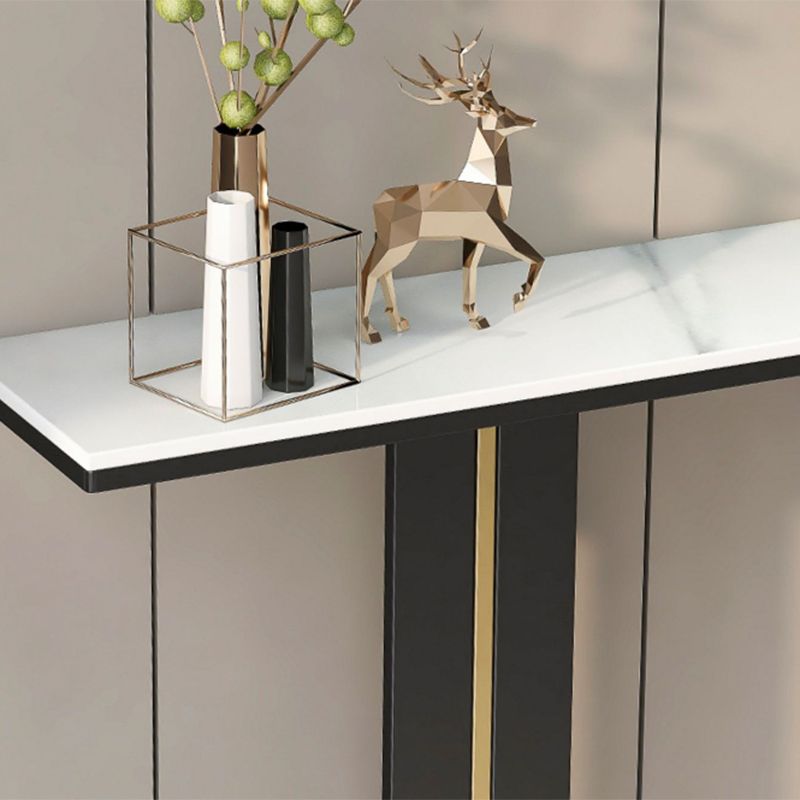 Contemporary Console Accent Table with Black Pedestal Base and Marble Top