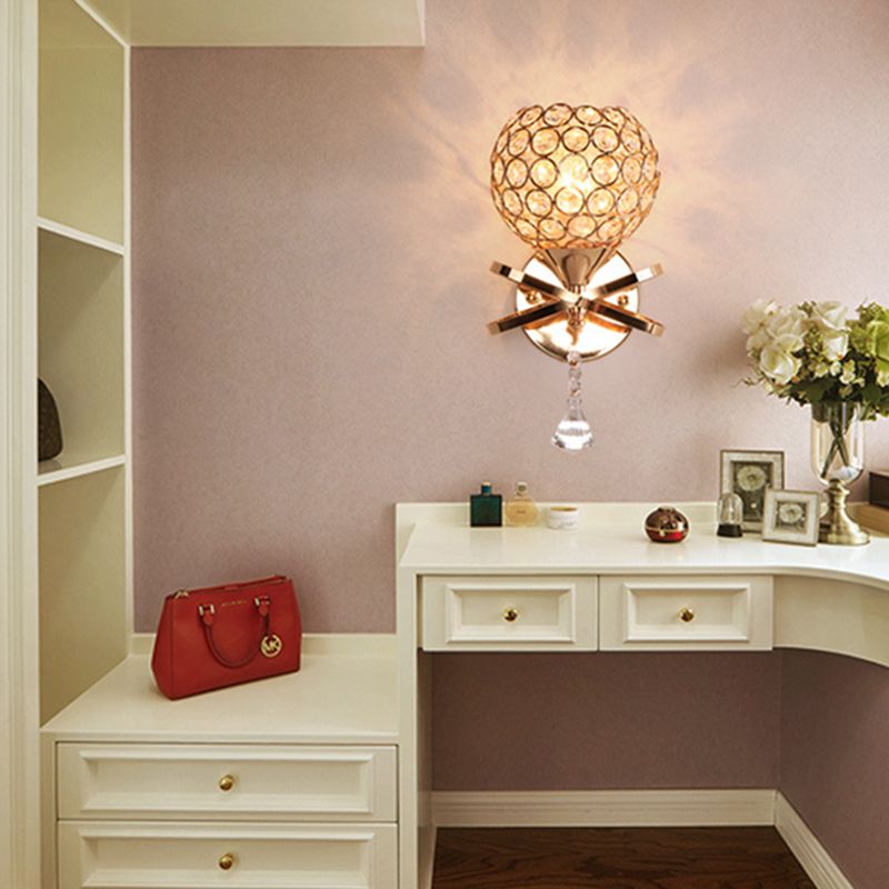 Modern Style Wall Lamp Spherical Sconce Lighting with Crystal Shade for Bedroom