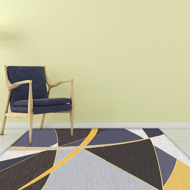 Stylish Colorblock Rug Black and Purple Modern Rug Polyester Washable Pet Friendly Anti-Slip Carpet for Living Room