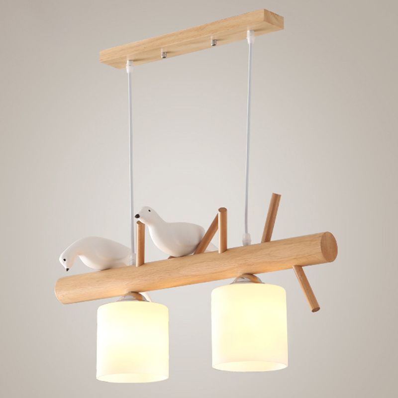 Luci cilindriche di cilindri a sospensione da cucina grande vetro bianco isola moderna lampadario con decorazione per uccelli per il ristorante