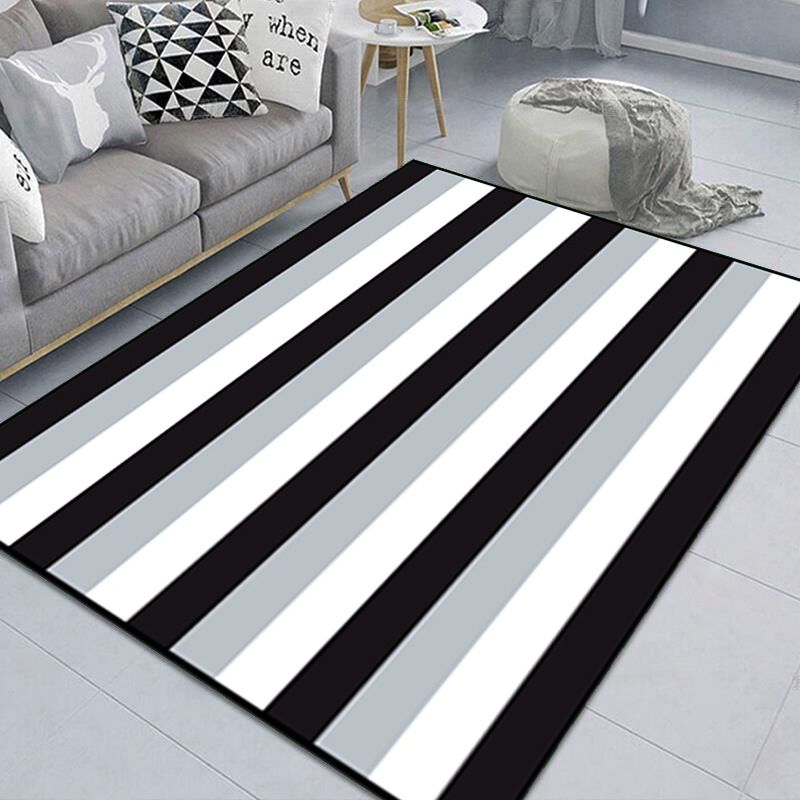 White Simple Rug Polyester Abstract Pattern Rug Non-Slip Backing Rug for Living Room