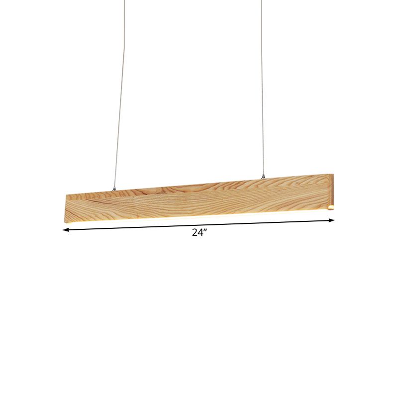 23"/35"/47" Wide Dining Room Pendant Light with Linear Wood Shade Beige LED Hanging Lamp in Warm/White Light