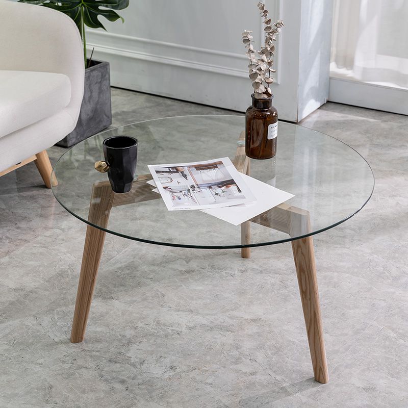 Round Clear Glass Coffee Table Nordic 3 Legs Coffee Cocktail Table
