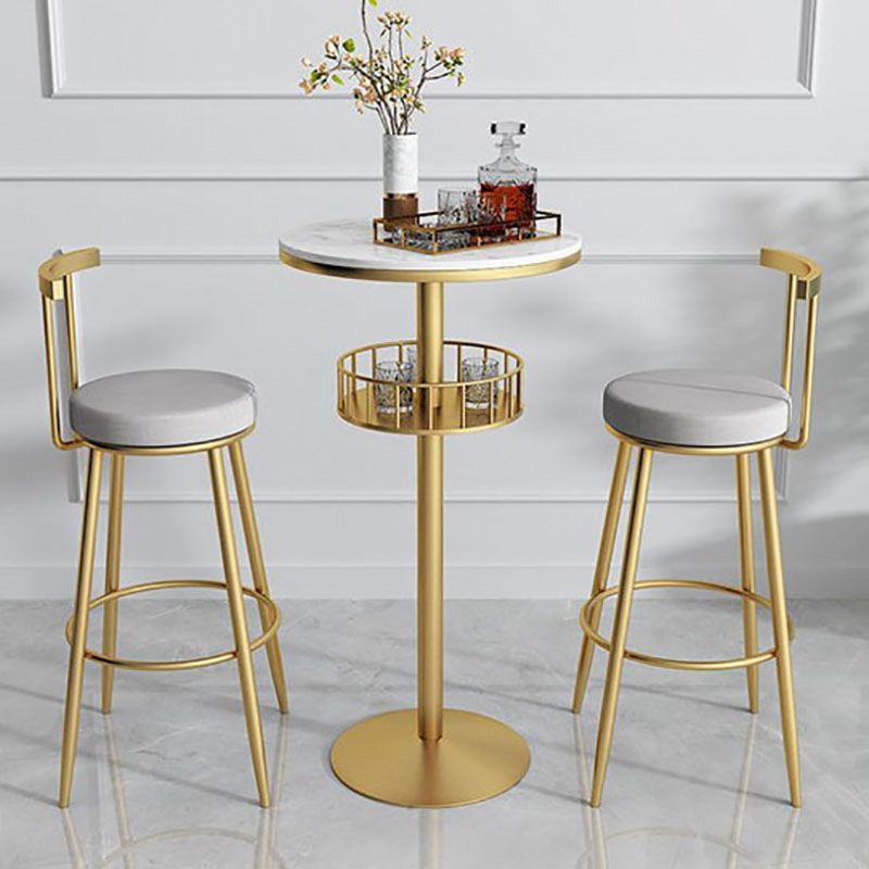 Marble Indoor Glam Bar Dining Table Iron Bistro Table with Single Pedestal