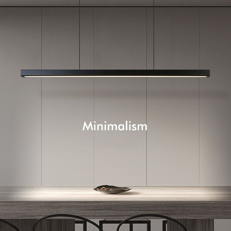 Minimalisme moderne Black Linear Island Pending Lighting LED Metal Island Island Light pour table à manger