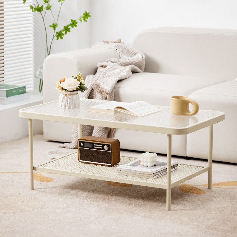Modern Rectangle Cocktail Table with Glass Top and 4 Iron Legs