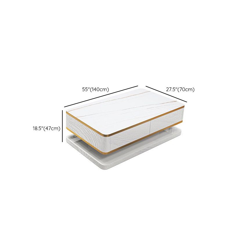 18"H Glam Single White Rectangular Coffee Table with Storage