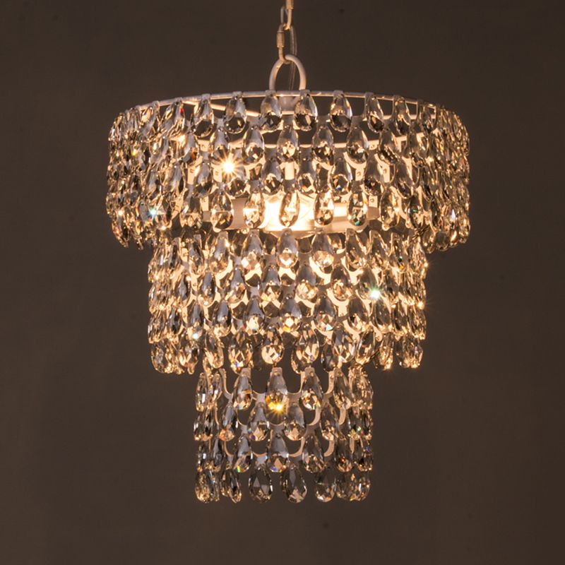 1 Light Hanging Pendant Light Minimal Tiered Round Clear Crystal Embedded Suspension Lighting
