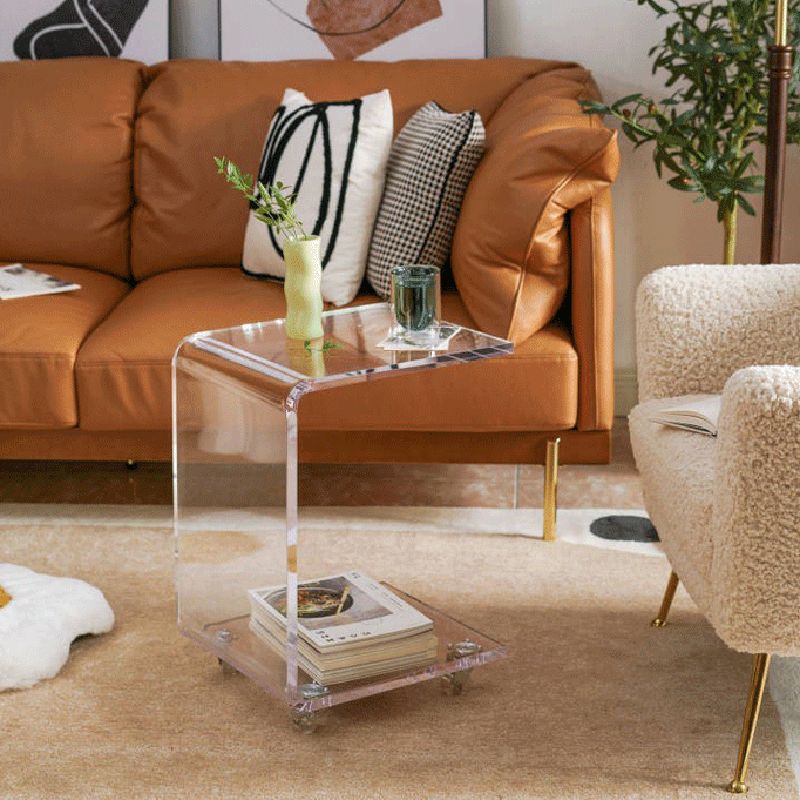 Acrylic Coffee or End Table for Living Room with Wheels and Shelf