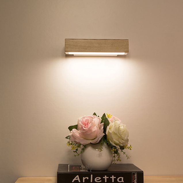 Modern Indoor Wall Sconce LED Rectangular Wooden Wall Lamp for Bedside with Adjustable Head