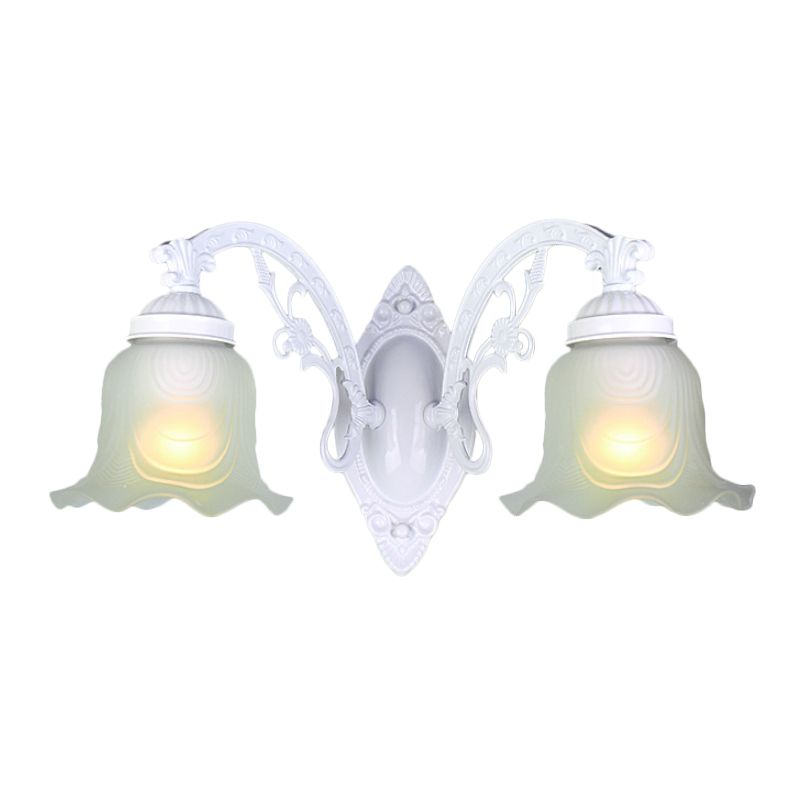 Flower Living Room Wall Light Sconce Vintage Style Metal 1/2 Lights Black/White Wall Lamp with Frosted Glass Shade