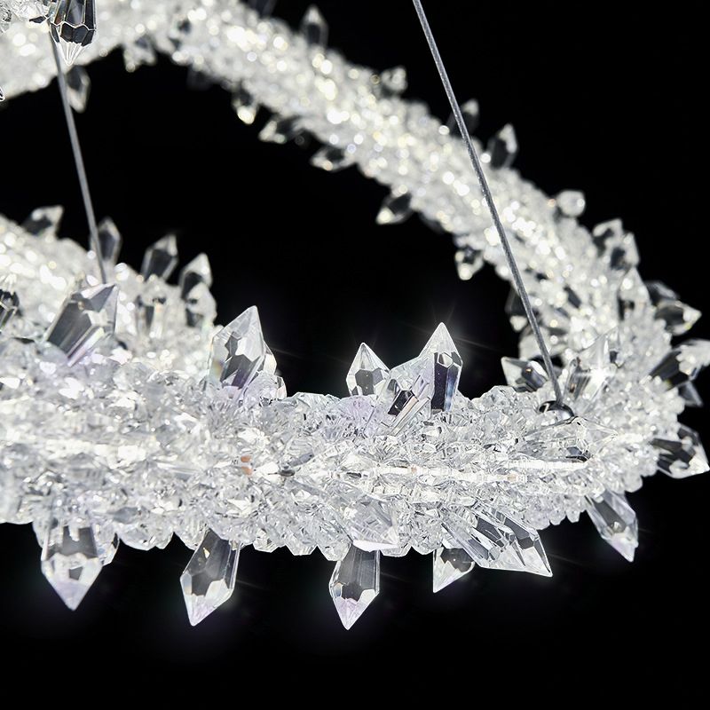 Suspension à LED circulaire moderne minimaliste en cristal clair salon de plafond suspendu