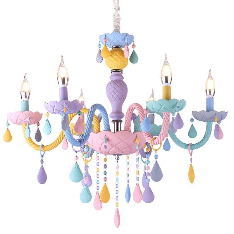 Candelabra Decke Kronleuchter Makkaron Buntes Glas Kinder Schlafzimmer Anhänger Licht in lila